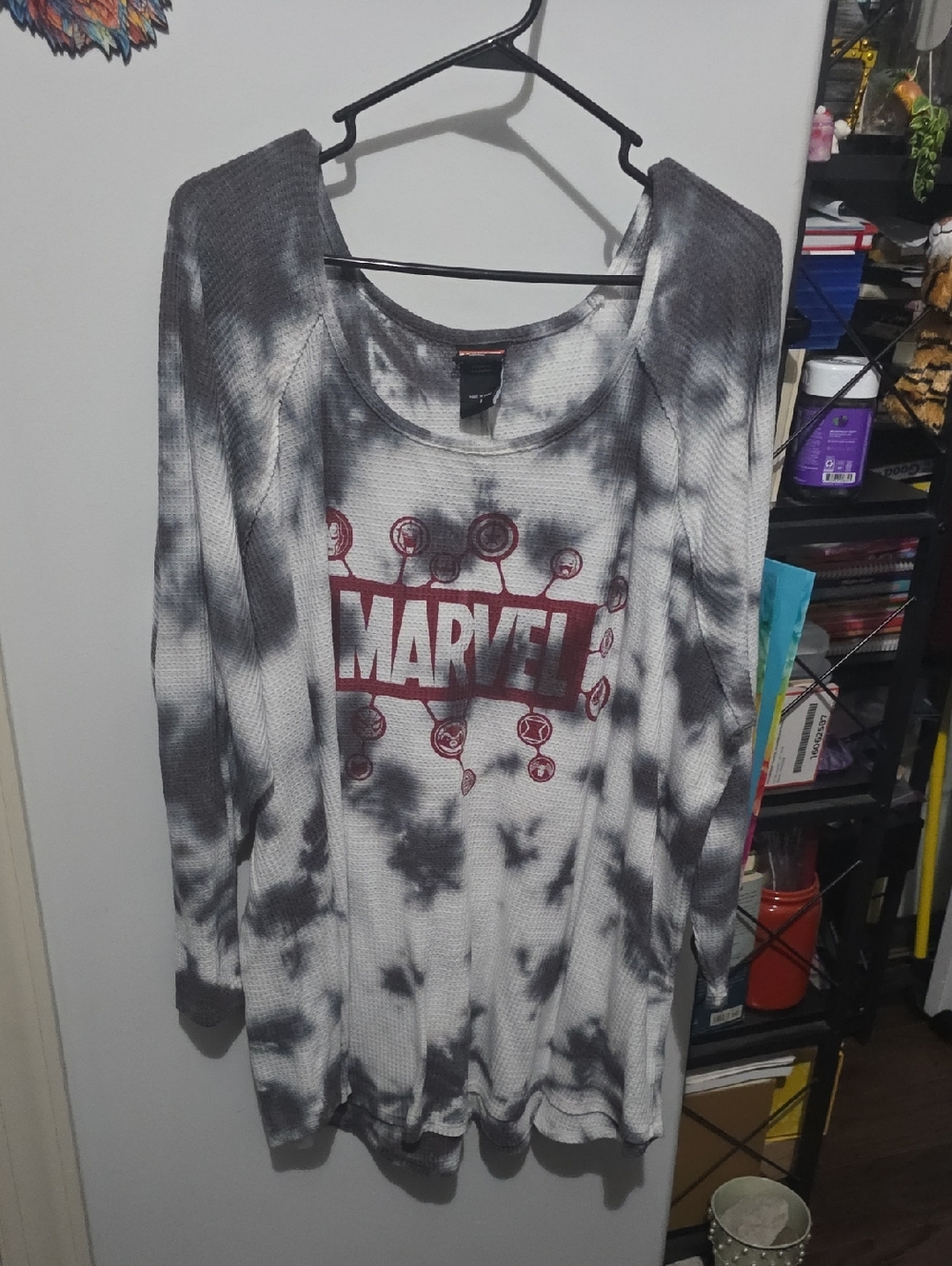 Torrid Marvel Grey & White Tie-Dye Graphic Waffle Knit Top